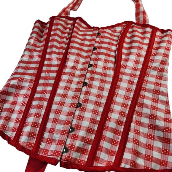 Living Dead Souls gingham halter corset top red & white size XL - Picture 2 of 11